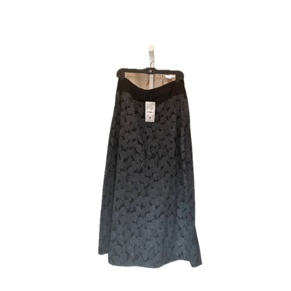 Womens Boho Modest Leaf Print Cotton Maxi Skirt 2XL Black Hippie Cottage Nepal